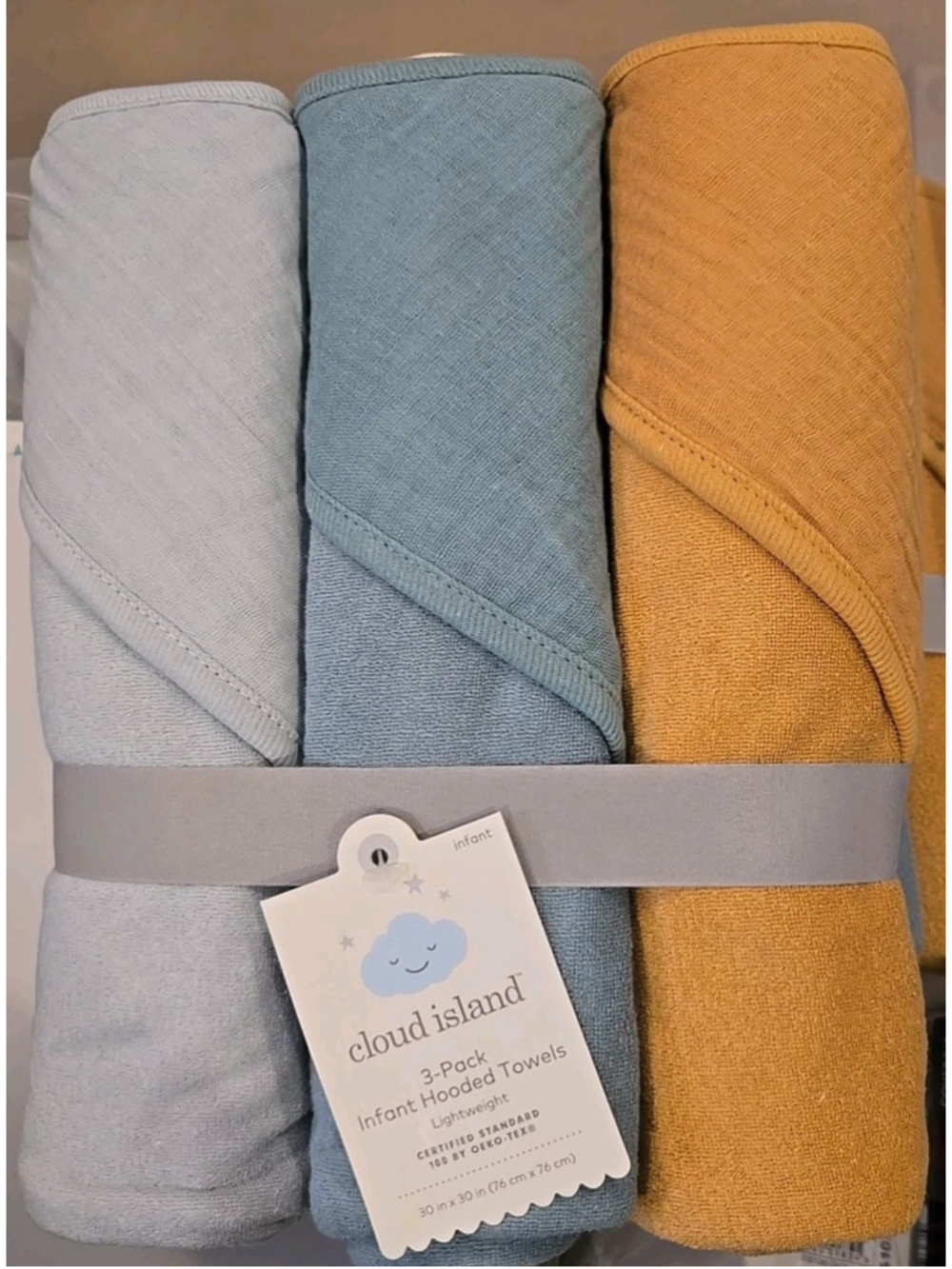 Cloud Island Baby 3pk Lightweight Infant Hooded Towels 30”x30” NWT (LR-4)